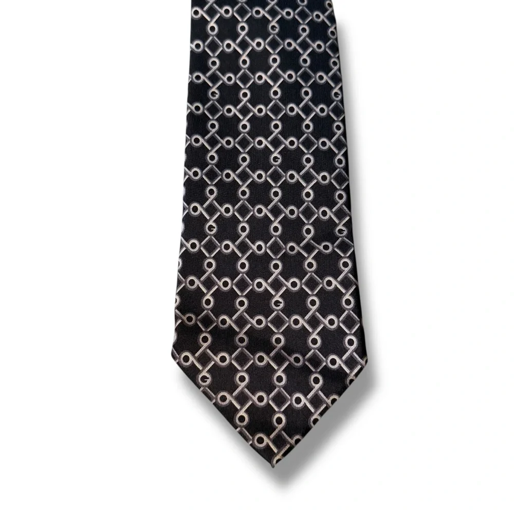 GUCCI Printed Silk Tie Gray‎ White Made In Italy Men’s Accessory